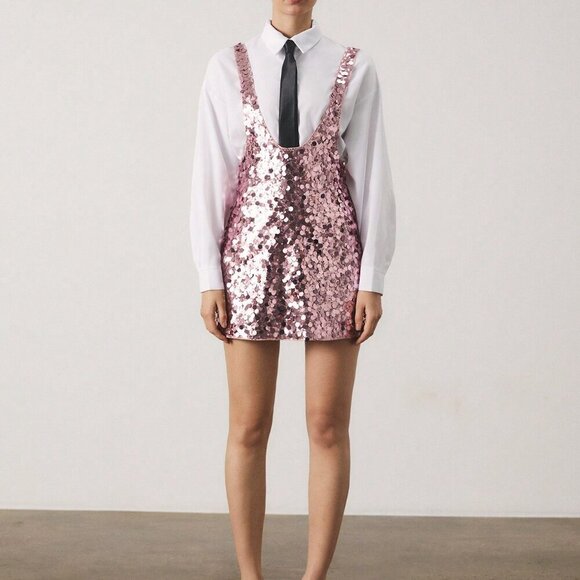 Pink Casual Women's Sequin Strap Sequined Mini Dress - Picture 3 of 5